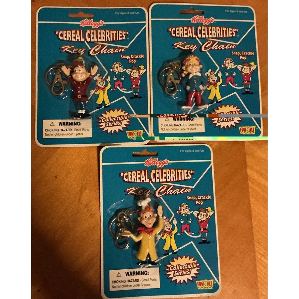 Kellogg's Cereal Celebrities Key Chain Rice Krispies New 1998 Snap Crackle & Pop